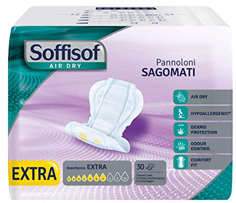 Soffisof Air Dry Protection Anatomique Plus - 30x Couche Adulte Incontinence - Absorption 6 Gouttes, Couches Adultes Femme et Homme - Paquet Individuel