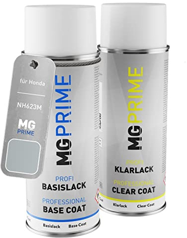 MG PRIME Autolack Set Spraydose für Honda NH623M Satin Silver Metallic +1K | Set aus Basislack + Klarlack, Sprühdosen 400ml