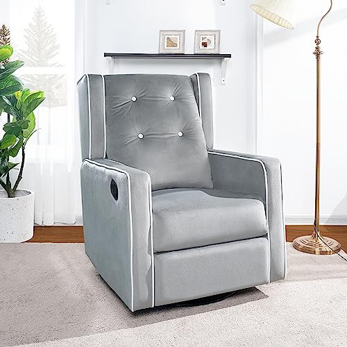 Nursing Chair for Breastfeeding and Bonding, 360° Swivel Rocker Recliner with Adjustable Recline Range, Ergonomic Lumbar Support, Adjustable Footrest, Easy Assembly, Soft Microfiber Fabric