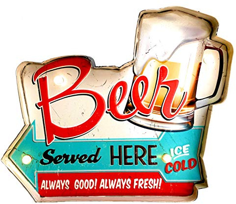 Leuchtschild Retro-Schild Wandschild im Vintage-Stil LED Schild für Bar Bier Dekoschild Zubehör für Wohnkultur 50er Jahre Haus Dekoration Retro Leuchtkasten Metallhandwerk (Beer Served Here)