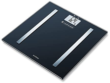 Sanitas SBF 72 Bluetooth Diagnosewaage, Ermittlung von Körpergewicht, -fett, -wasser, Muskelanteil, Knochenmasse, Kalorienanzeige, BMI, App zur Langzeitbetrachtung