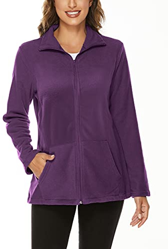Hibelle Womens Jackets Lightweight, Women's Plus Size Zip Up Microfleece Track Jacket Polar Fleece Maternity Fall Coats Comfortable Base Layer Thermal Workout Clothes Purple XX-Large