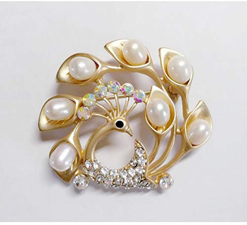 BAJIE Brosche Natürliche Perle Luxus Pfau Broschen Hochzeitsstrauß Hijab Schal Pin Up Weibliche Schnalle Broschen