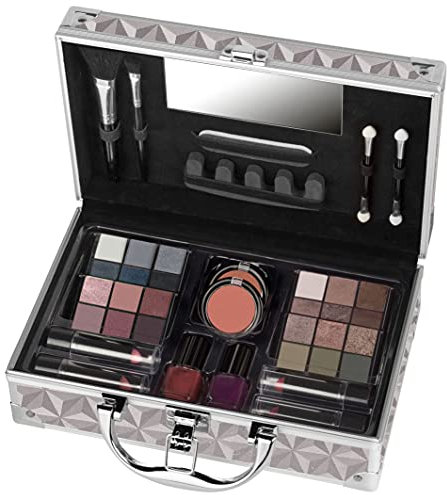 Boulevard de Beauté - Make-up Set im Schminkkoffer, Beauty-Case mit Spiegel, 38-teilig, kompakte Palette Nudetöne, 24 Lidschatten, 2 Nagellack und 4 Lippenstifte, ideal als Travel-Kit auf Reisen