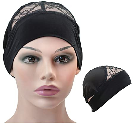 Stirnband Perücken Cap Lace Mesh Perücke Kappen Perücke Grip Cap mit Verstellbarem Elastikband für die Herstellung von Perücken (Schwarz)