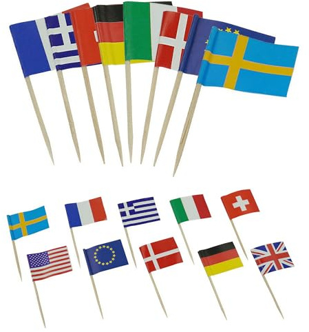 Trimming Shop 100 Stück Cocktail-Sticks Flaggen 10 Länder Flagge Zahnstocher Kuchen Topper Kleine Cocktail Obst Stick Picks Party Supplies Geschirr für Fußball WM 2022 Pub Royal Event Dekor