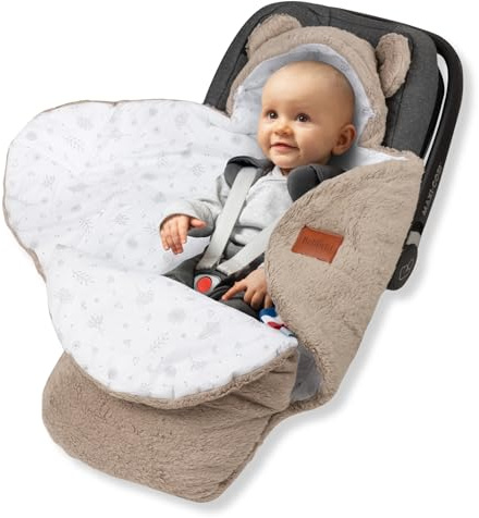 BELLOCHI couverture emmaillotable bébé - Marron - couverture poussette-siège auto - 90x90 cm - coton doux Oeko-TEX