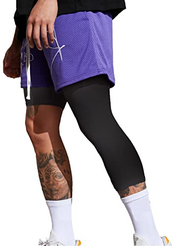 Smatstyle Leggins Uomo Pantaloni Sportivi a Compressione Gamba Singola 3/4 Pantaloni da Basket Base Layer ad Asciugatura Rapida Fitness Corsa (L, Nero-leftL)