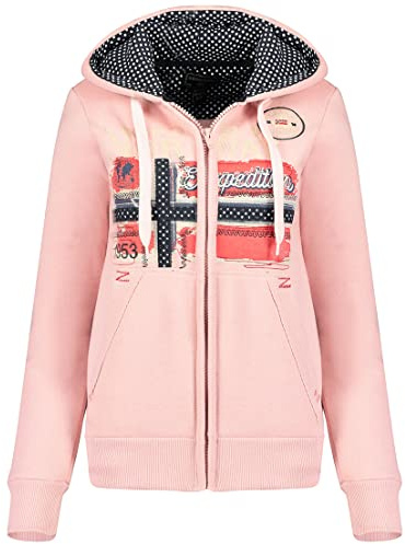 Geographical Norway Farlotte Lady - Felpa Donna Zip Hoodie Tasche - Pile Donna Maglione Manica Lunga Giacca Cappuccio - Abito Ideale Primavera Estate Autunno Inverno Stagione (Rosa Pallido XXL)