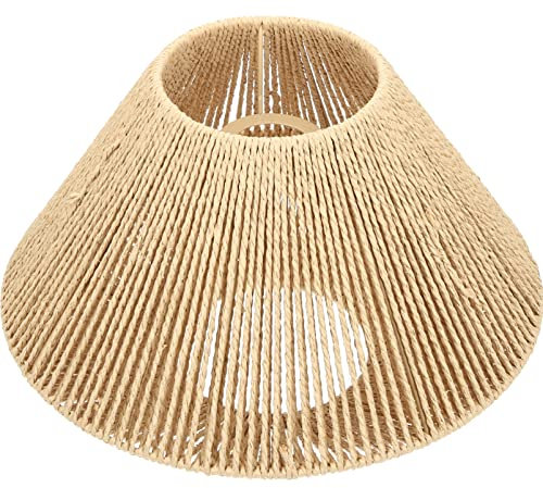 Uonlytech Vintage Abat-Jour Paille Tissé Pendentif Lampe Lustre Couverture Corde Abat-Jour En Osier Pendentif Lumière Ombre Ampoule Cage Garde Panier Luminaire Pour Bar Café