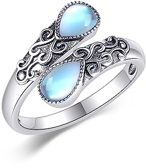 Mondstein Ring für Damen Sterling Silber Regenbogen Einstellbar Bandringe Schmuck Geschenke für Mädchen
