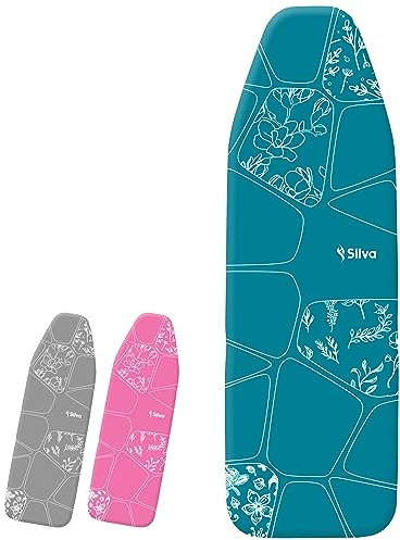 Silva Bügelbrettbezug 117x37 cm – 100% Baumwolle mit 5 mm Filzpolsterung – Thermoreflexion, rutschfest & Pflegeleicht – Für Dampfbügeltisch, Dampfbügelstation & Bügelbrett Universalgröße – Türkis (M)