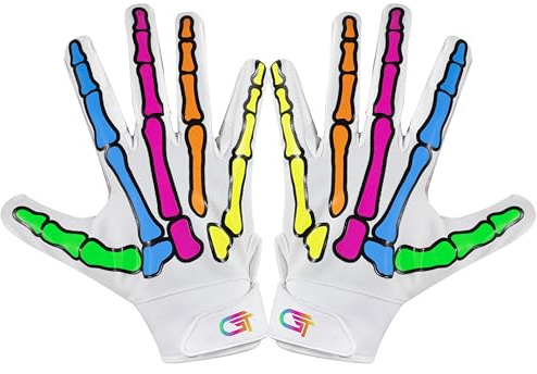 Glorious Traders Youth Football Gloves American Wide Receiver Football Gloves for Adult Men Women & Boys with Super Sticky Silicone Grip Palms Ultimate Performance Booster (White, Adult Medium)