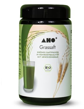 AHO Grassaft Ur-Weizen-Kamutgrassaft, Hafergrassaft, Gerstengrassaftpulver Grassaft Gerstengras Pulver Bio Rohkost mit viel Chlorophyll 200g - 1 Glas (Bio-Qualität)