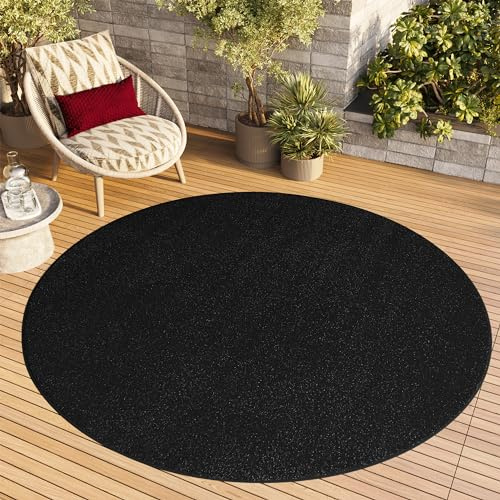 TAPISO Mono Rund Teppich Kurzflor Schwarz Indoor Outdoor 100 x 100 cm | UV-beständig Einfarbig Wohnzimmer Schlafzimmer Kinderzimmer Modern Design OEKO-TEX