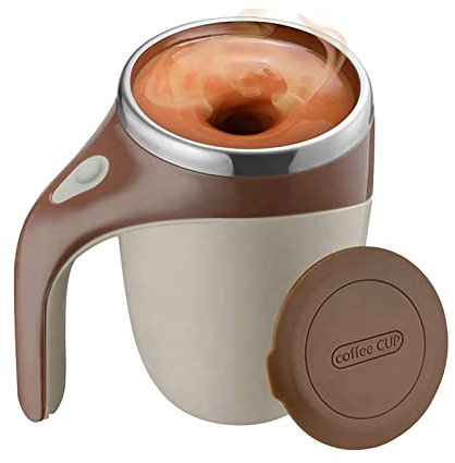 Sunydog Tazza da caffè Elettrica Autoagitante, 380 Ml con Coperchio Tazza da caffè con Agitazione Magnetica Automatica in Acciaio Inox Automiscelante per caffè Latte Cioccolata Calda al Cacao