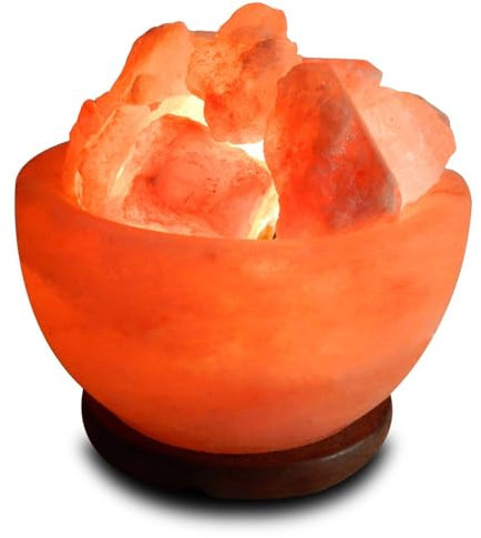 Elkoza Chunks Fire Bowl Salt Lamp Handmade Wood Silhouette Natural Healing IONES Therapeutic 100% Pure Himalayan Pink Crystal Salt Lamp Fine Quality (Chunks Fire Bowl Salt Lamp Himalayan)