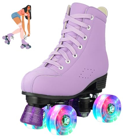 jessie Roller Skates for Women, Microfiber Leather and Flash Wheels Adult Roller Skates Outdoor Indoor for Beginner (Women's 10/ Men's 8.5)