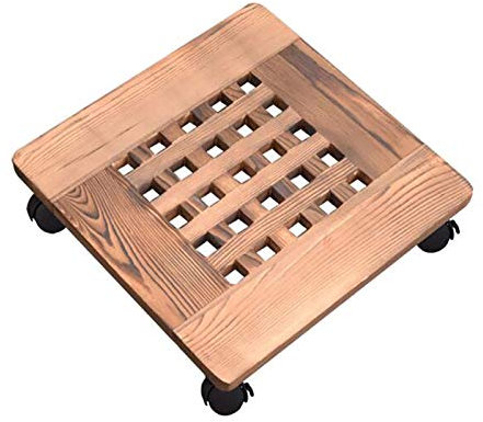 Soporte cuadrado para plantas de madera con ruedas, soporte para plantas con ruedas giratorias, soporte para macetas para el hogar, jardín, interior y exterior, paleta para maceteros para el hogar y e