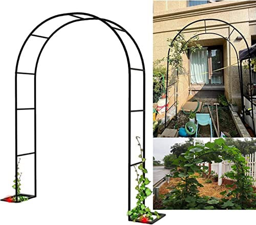 Arche Jardin Aluminium Largeur, Arche À Rosiers Métal, Filet À Plantes Grimpantes, Filet de Treillis, pour Récolte de Concombres, Légume, Vignes, Plantes Grimpantes,Noir,120x220x40CM