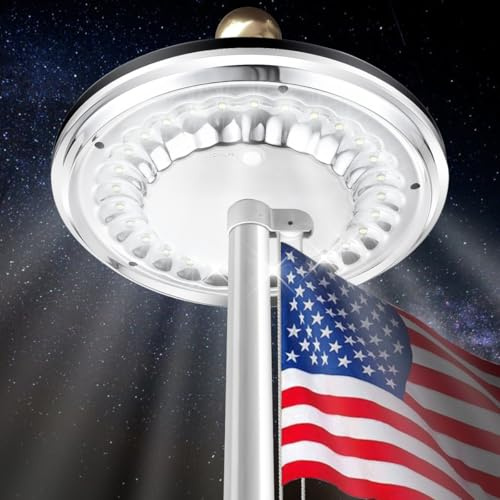 POLEFLY Flag Pole Light Solar Powered,1200 Lumen Weatherproof Flagpole Solar Light for Most Flagpoles,Brightness Plus 30% Auto Flag Pole Light,100% Flag Coverage from Dusk to Dawn for 12+ Hours