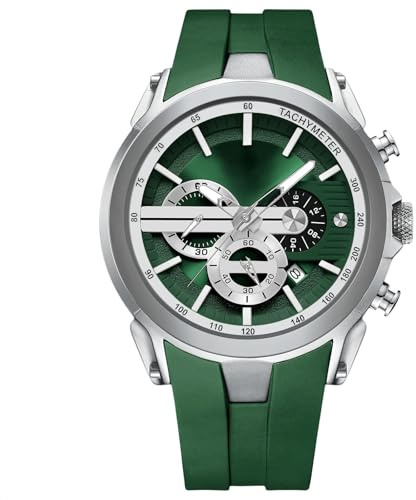 RORIOS Men's Silicone Watch Multifunctional Sports Wristwatch Casual Quartz Wrist Watch Fashion Analogue Watch for Men Chronograph Luminous Watch Green