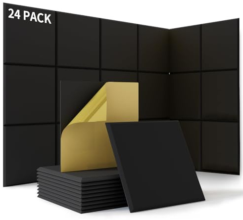 24 Stück Akustikplatten Selbstklebend, Schalldämmung Wand mit Hohe Dichte 230kg/m³, 30x30x1cm Schallabsorber Schallschutz tür Decken, Akustikpaneele Holz für Gaming Deko, Büros, Studios