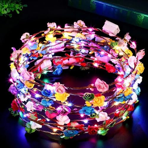 Hårkrans blommor, 6 stycken lysande, LED-blomkrans, lysande hårkransar, lysande hårband, fest huvudbonad lysande, blomkrans hår för festivaler bröllop festtillbehör
