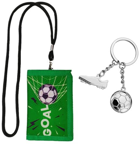 Thoquene Motiv Brustbeutel Kinder Geldbeutel Jungs, Mädchen Fußball Dreifach Gefaltete Portemonnaie mit Schlüsselanhänger, Umhängen Münzbeutel