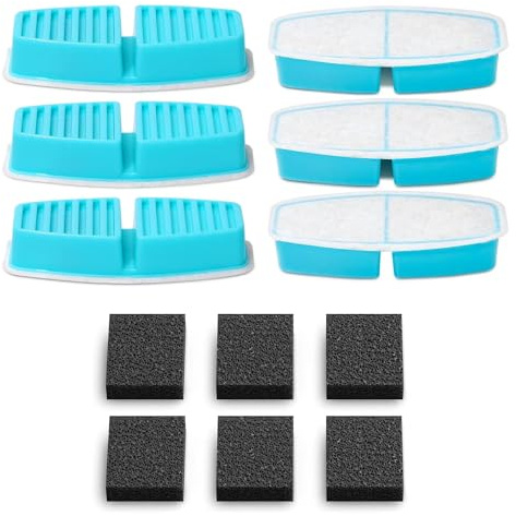 Offizielle 12 Filters für Katzenbrunnen Edelstahl(6 Filter 6 Schwämme) | Trinkbrunnen für Katze-Ersatzfilter mit Aktivkohlefilter, Ultra-feine Faser, 3-Monats-Kit Haustierbrunnen Filters