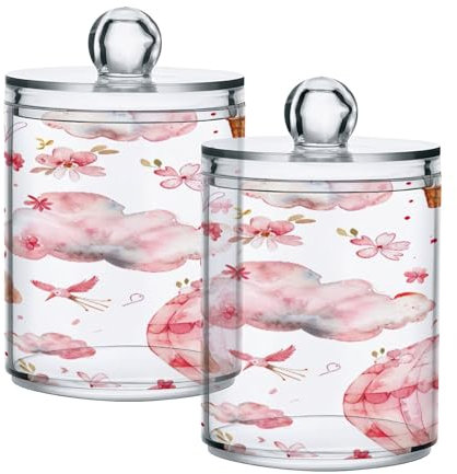 Sevdomey Set di 2 contenitori per palloncini ad aria calda con coperchio, in plastica trasparente, contenitori da bagno per batuffoli di cotone, tamponi di cotone, tamponi di cotone, tamponi di