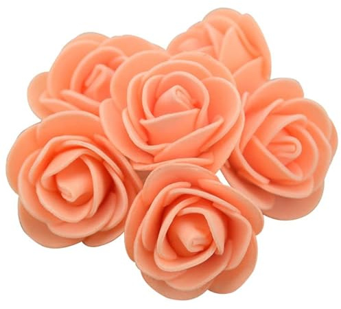 Wisafory Künstliche Rosenköpfe Mini Schaumrosen Künstliche Schaumstoff Rosen Köpfe Foamrosen Dekoblumen Rosenstrauß für Hochzeit Brautstrauß Party Home Deko DIY Valentine's Day Orange 100PCS