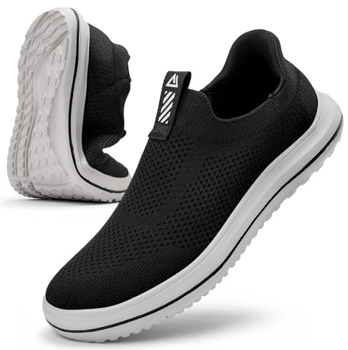 MrToNo Slip On Sneaker spetsfria sneakers för män handfria löparskor lätta andningsbara utomhussport sneakers fritid löparskor, Svart, 39 EU