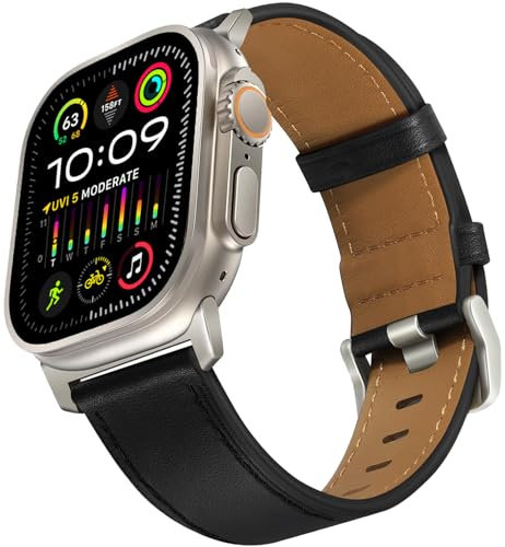 Lederarmband Kompatibel mit Apple Watch Ultra/Ultra 2 Leder Armband 49mm 46mm 45mm 44mm 42mm 41mm 40mm 38mm, Top Getreide Echtes Leder Armband für iWatch Ultra 2/Ultra SE, Series 10 9 8 7 6 5 4 3 2 1