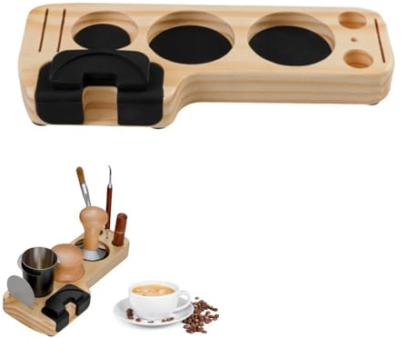 Singring Espresso Tamping Station, Coffee Tamper Station Espresso Tamper Organizer Portafilter Holder, Coffee Station Organizer for Kitchen, Restaurant, Coffee Bar (Pine wood)
