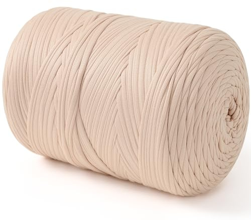 NOTIONSLAND 800g/240m T-Shirt-Garn, Strickgarn, Stoff, Häkelgarn für Taschen, Körbe, Decken, Heimdekoration, Hochelastisches Dickes Garn für Anfänger(Cremiges Apricot)