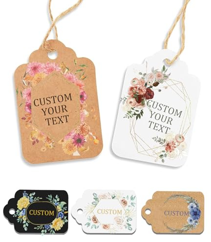 Custom Gift Tags, Personalized Hang Tags with Your Business Logo Small Card Party Decoration Paper Gift Tags for Birthday Wedding Christmas