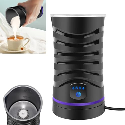 Electric Milk Frother and Steamer - 14.5oz/430ml Hot and Cold Foam Maker 4-in-1 Automatic Coffee Frother - Perfect for Hot Chocolate, Lattes, Cappuccinos, and Macchiatos, Easy to Clean, Black