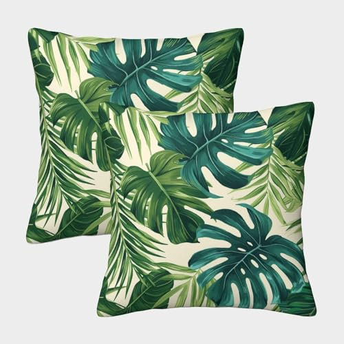 Monstera Kissenbezug 40x40cm 2er-Pack Kissenbezug Bohemian Muster Bedruckter Kissenbezug,Dekokissen Sofakissen Wohnzimmer Schlafzimmer Garten