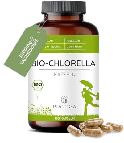 PlantDEA I Bio Chlorella Kapseln I 3000mg Tagesdosis I 180 Kapseln hochdosiert I laborgeprüft I Bio Chlorellapulver I veganes-Präparat I Ohne Zusätze