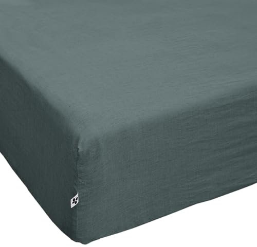 Meubletmoi Drap Housse 140 x 190 cm en Lin Lavé Bleu avec Hauteur de Bonnet 30 cm - Linge de Lit - Luisa