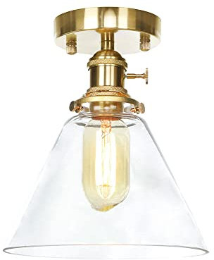 Asfgchh Plafoniere a LED in Vetro a Imbuto con Lampada a Sospensione in Ottone, Plafoniere in Rame Vintage retrò, Apparecchio di Illuminazione a Soffitto Industriale a 1 Luce per Corridoio Ingresso