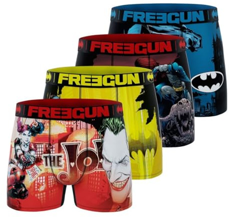 Boxershorts für Herren, Batman und Joker, DC Comics, originell und weich (4 Stück), Gelb/Rot/Blau/Schwarz, XL