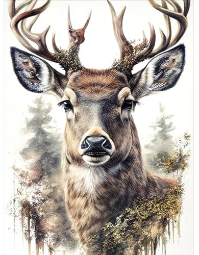 RICUVED Hirsch Diamond Painting Erwachsene, 5D Hirsch Diamant Painting Bilder Erwachsene, DIY Diamond Painting Bilder Tiere Diamant Malerei Set für Wanddekoration 30x40cm