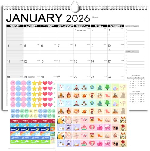 AECCN Calendar 2026-2027, Large days Blocks, 17 x 12 Large Wall Calendar 18 Months with Stickers, Anti Ink Bleed, Durable Thick Paper, 2026-2027 Calendars for Home, Office, Teacher Supplies- Simple