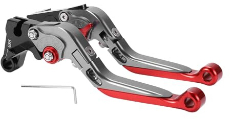 A ABSOPRO Short Long Brake Clutch Levers for Yamaha MT-07 14-22 6 Position Adjustable Motorcycle Handlebar Brake Lever Aluminum Alloy Titanium Handle Red End