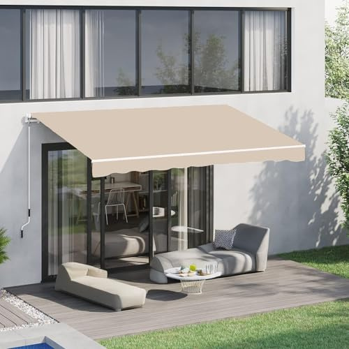 CTREVL Tenda da Sole con Braccio Articolato Manuale, Tenda da Esterno a Bracci Estensibili con Manovella Manuale Protezione UV Impermeabile per Terrazze Esterne Balconi(Beige,4x3m)