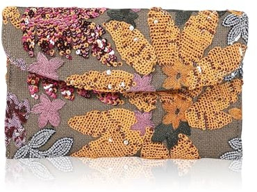 Shimmerz Women Clutch Purses Floral Embroidery Sequins Evening Claw Bags Party Women's Handbags Clutch Purses for Women（Orange）