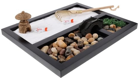 Yardwe Simulation Ocean Scene Mini Zen Garden Black Decorative Sandbox for Desktop with Rakes and Mindfulness Accent for Office and Home Decor