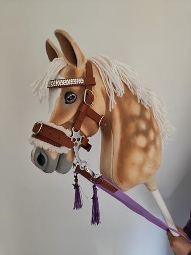 Hobby Horse Zubehör Trense, Hakamore, Zaumzeug !! OHNE PFERD !! ,Trense inkl. Zügel und mit Fell unterlegt, Zubehör für Steckenpferd, Spielpferd, Spieltrense, Spielzeugtrense für hobbyhorsing
